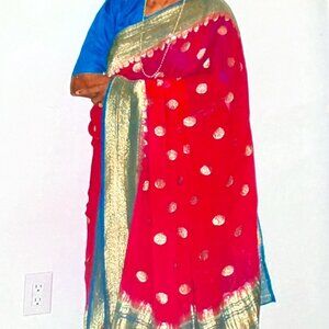 Dark Pink Chiffon Georgette Saree